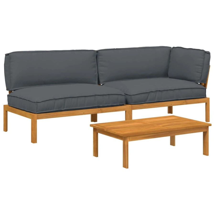 vidaXL Sofa Set L-Form aus Massivholz Akazie in Anthrazit, 3-teilig mit Kissen und wetterfesten Outdoor-Stoffen - Bild 2