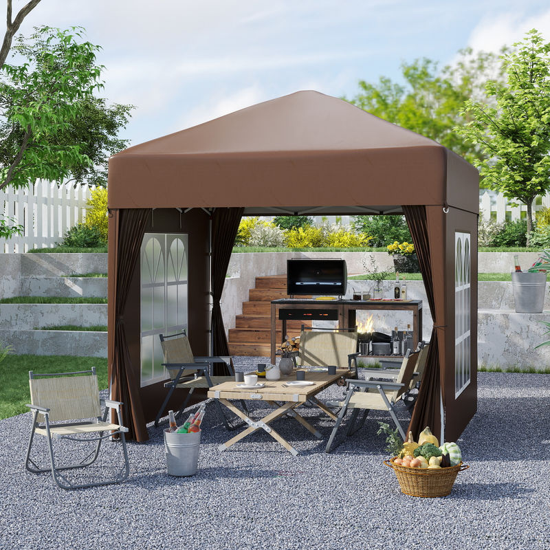 Outsunny Faltpavillon mit 4 Seitenwänden und Fenstern, UV-Schutz, Gartenzelt aus Stahl und Oxford-Gewebe, Weiß, B x T: 2 x 2 m - Bild 2