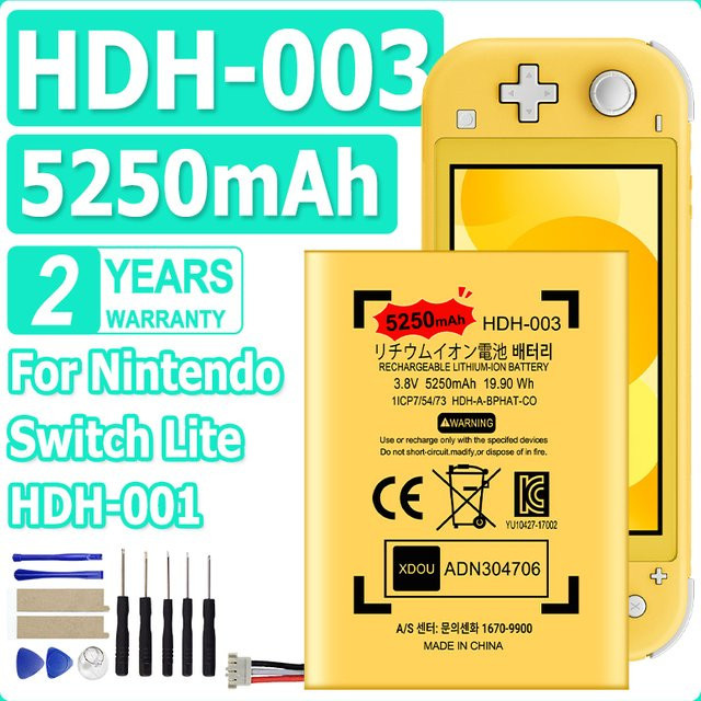 Wiederaufladbarer Akku für Nintendo Switch Lite, 5250 mAh, Modell HDH-003 / HDH-001 / HDH-A-BPHAT-C0, Gelb - Bild 1