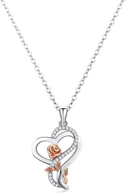 Huitan Mode Halskette, Rose Blume Anhänger, Roségold, Zirkonia, Damen - Bild 1