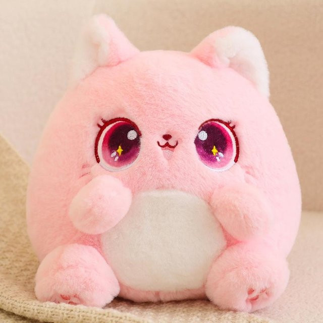Yiran toy Sitzende dicke Katze Plüsch Spielzeug, weiß, rosa, 25cm - Bild 1