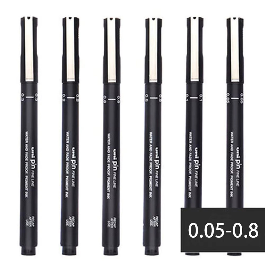 Mikron Fineliner Set aus 6 Pigment Tinten Schreibstiften in Schwarz mit den Stärken 005, 01, 02, 03, 05 und 08 für Kunst und Büro - Bild 3