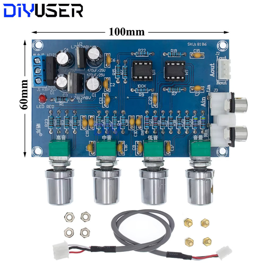 DIYUSER NE5532 Stereo-Vorverstärker-Kit in Blau, 4-Eingangs-HiFi-Tonensteuerungsplatine mit Bass-Höhen-Einstellung und rauscharmem Audio-Verstärkermodul zum Selbermachen - Bild 2