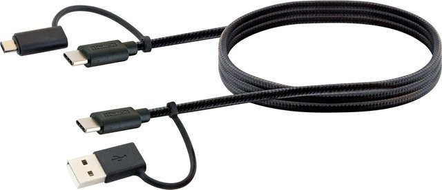 Schwaiger 4 in 1 Ladekabel LKUC4115 Schwarz mit USB-A, Micro-USB und USB-C - Bild 1