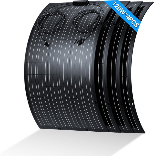 AUFU Solarpanel Set 480 W, 4 Stück 120 W, monokristalline Solarzellen für 12-V-Batterien, Schwarz - Bild 1