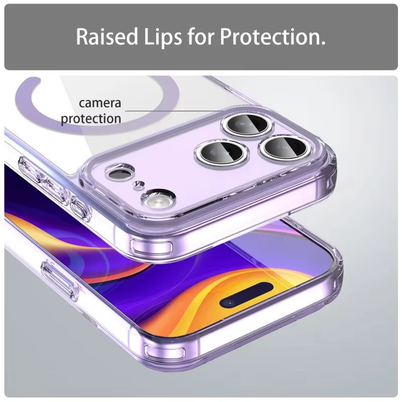Transparente MagSafe Schutzhülle für Apple iPhone 17, 15, 16 Pro Max und 17 Air, stoßfeste Hartschale in Transparent und Purple - Bild 4