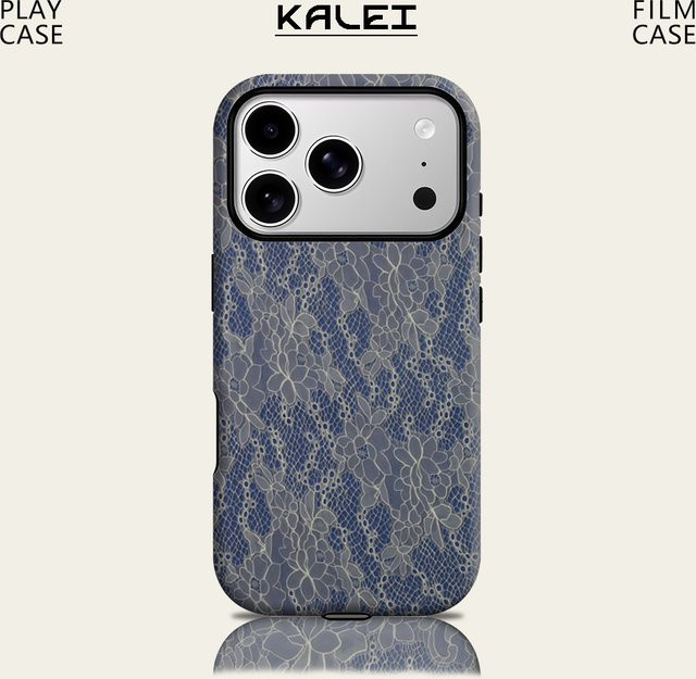 Potdemiel Magnetische Handyhülle mit blauer Spitzentextur für iPhone 17 16 15 14 Pro Max Plus, robuste Doppelschicht-Schutzhülle - Bild 1
