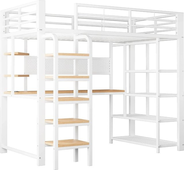 okwish Hochbett mit Schreibtisch aus Metall in Weiß für Jugendliche, B/T/H: 200 x 90 x 172,5 cm - Bild 1