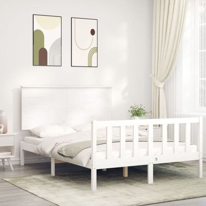 Massivholzbett Vidaxl aus Kiefernholz in Weiß im Landhaus- und Skandinavischen Stil, B/T/H: 120 x 200 cm - Bild 1
