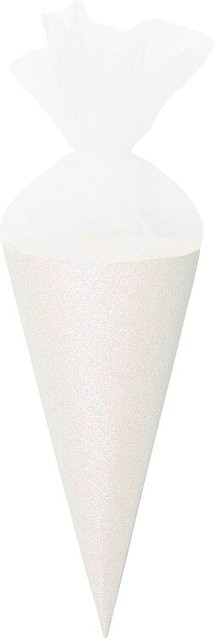 Rico Design Schultüte Rohling mit Tüllverschluss und Glitter in Weiß - Bild 1