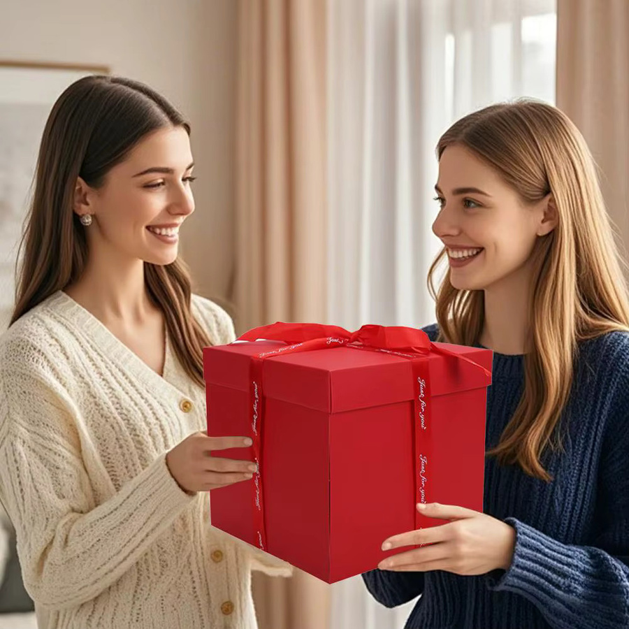 Große Explosions-Geschenkbox aus Pappe in Pink für Geburtstag, Hochzeit, Jubiläen, Weihnachten und Valentinstag - Bild 1
