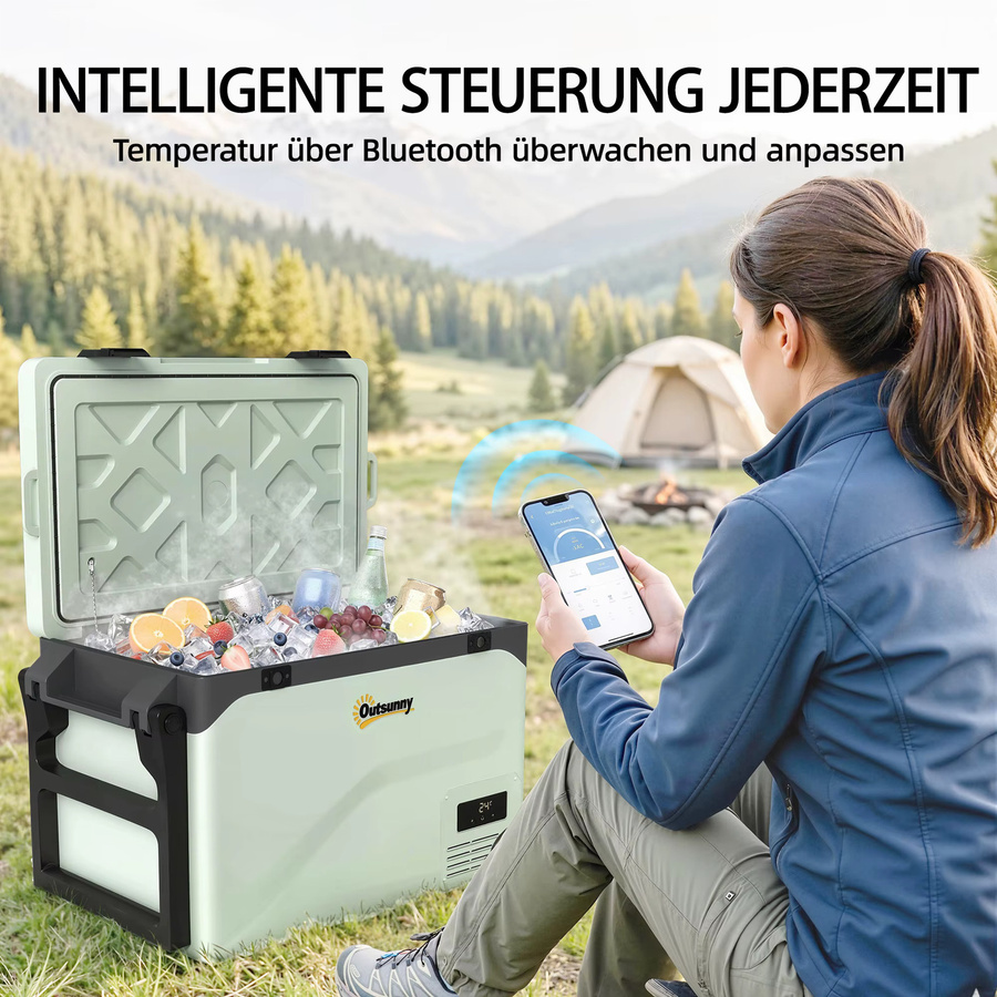 Outsunny Kompressor-Kühlbox 42,5L mit Bluetooth-Telefonhalterung und Flaschenöffner für Camping und Picknick - Bild 4