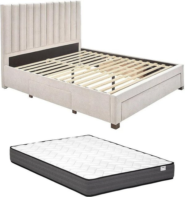 Vente-unique Bettrahmen Liako in Beige im Vintage-Stil, B/T/H: 180 x 200 x 185 cm - Bild 1