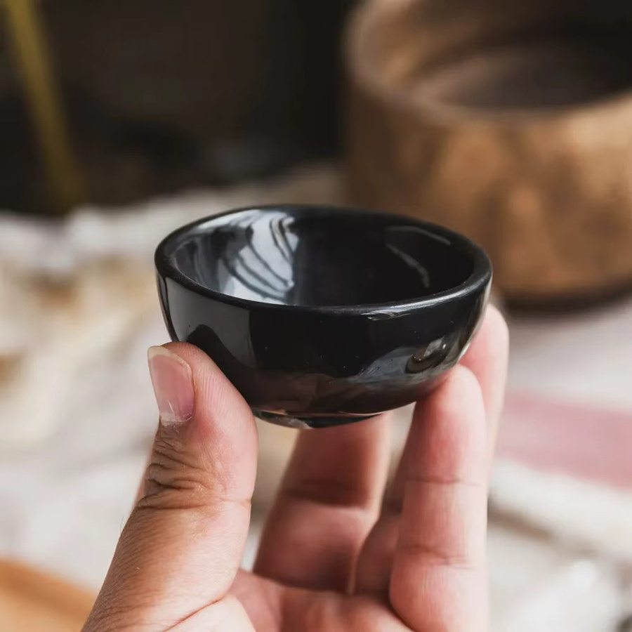 CrystalHola Runde Schale aus natürlichem schwarzem Obsidian - Bild 4