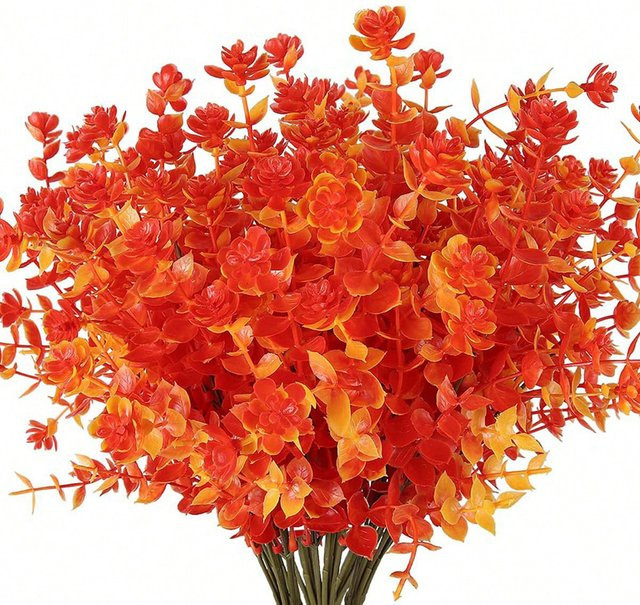 Künstliche Eukalyptus-Blätter aus Kunststoff in Orange für Dekorationen wie Hochzeiten, Weihnachten oder den Garten - Bild 1
