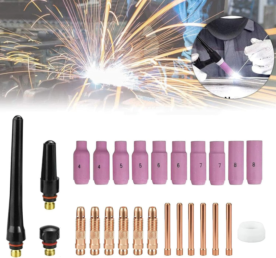 WIG-Brenner-Zubehörset für WP17, WP18 und WP26 Modelle in Multicolor mit Spannzangenkörper, Aluminiumoxid-Düsenbecher, hinterer Kappe und Dichtung - Bild 3