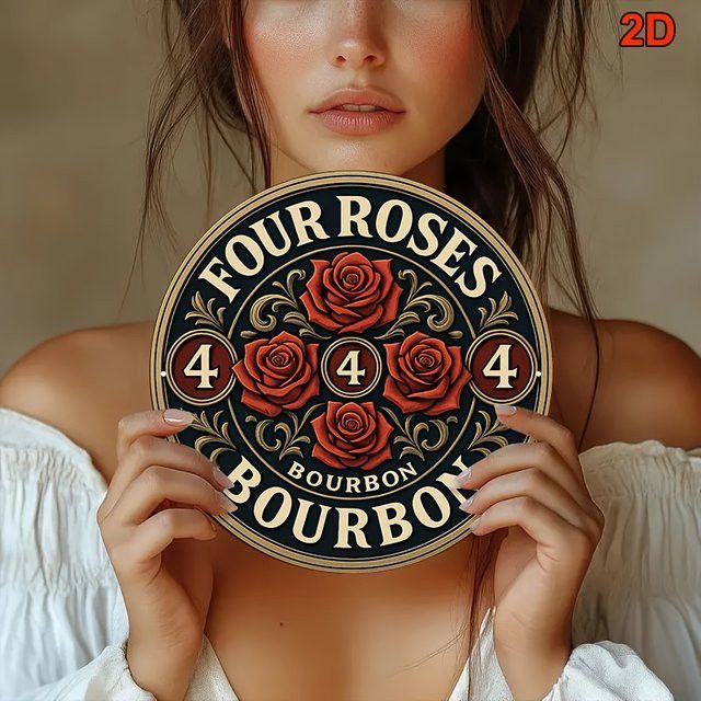 Dekoratives Aluminiumschild Potdemiel mit Rosen und Bourbon Whiskey im Vintage-Design, rund, Durchmesser: 20,32 cm - Bild 1