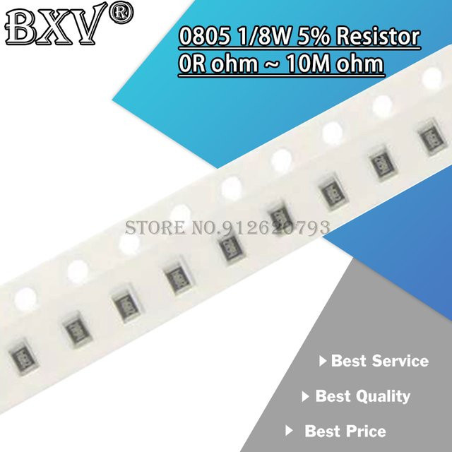 100 Stück SMD-Chip-Widerstände 0805 BXV 5 % in Schwarz mit Widerstandswerten von 0 Ohm bis 10 MOhm - Bild 1