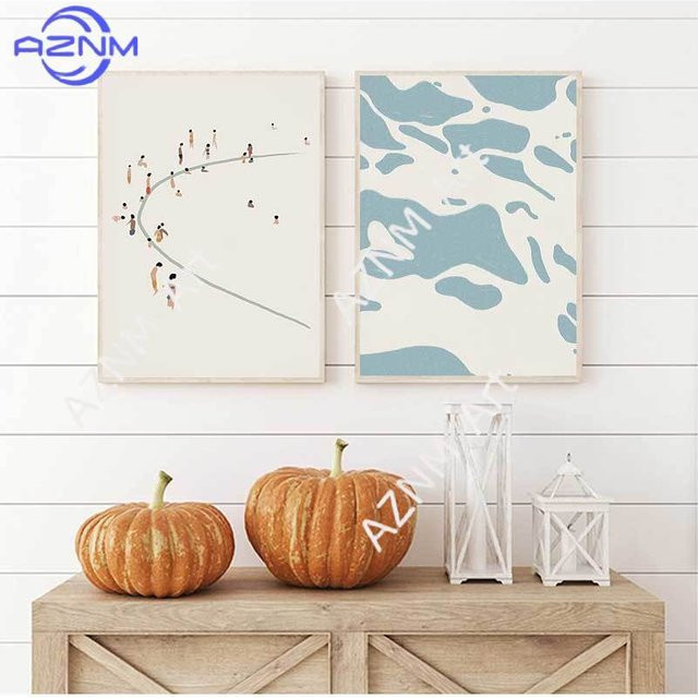 KAYOU Minimalistisches Leinwandgemälde mit Blumenmotiven und Segelboot als Strand- und Ozean-Wandkunst in Mehrfarbig - Bild 1