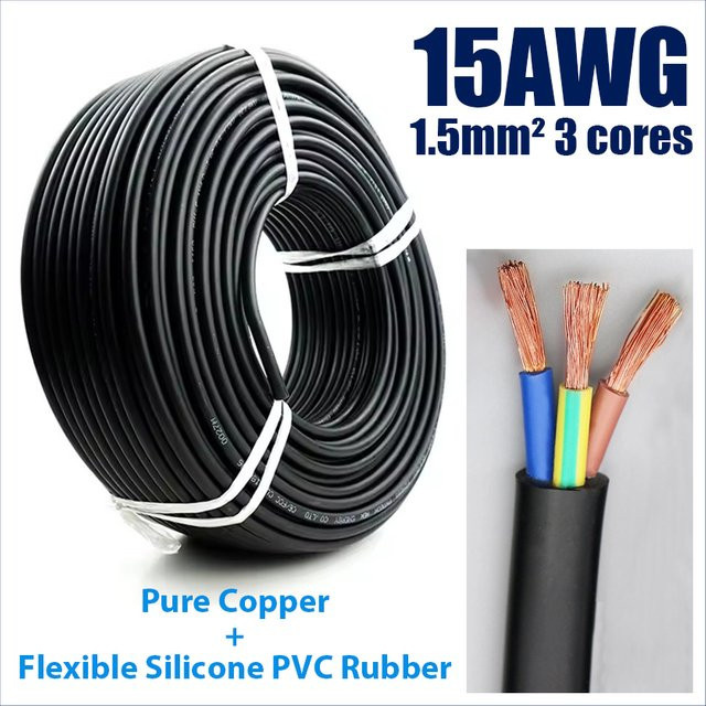 EVSOLAR Elektrisches AC-Kabel, 3-adrig, 1,5 mm2 (15 AWG), flexibles Kupferkabel mit doppelschichtiger PVC-Isolierung aus Silikonkautschuk - Bild 1