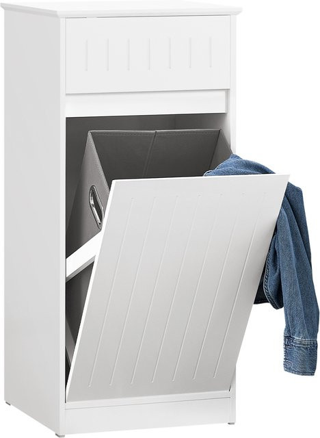 SoBuy Wäscheschrank BZR110-W in Weiß mit ausklappbarer Wäschetruhe und Schublade für das Badezimmer - Bild 1