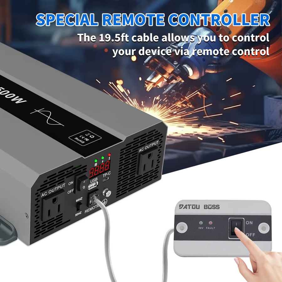 DATOUBOSS 2000W Reiner Sinus-Wechselrichter 12V DC zu 220V AC mit USB- und AC-Buchse sowie LCD-Display für RV, Auto und Heim - Bild 4