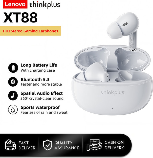 Lenovo TWS True Wireless Bluetooth 5.3 Ohrhörer in Weiß mit HiFi-Sound, Geräuschunterdrückung und Mikrofon - Bild 1