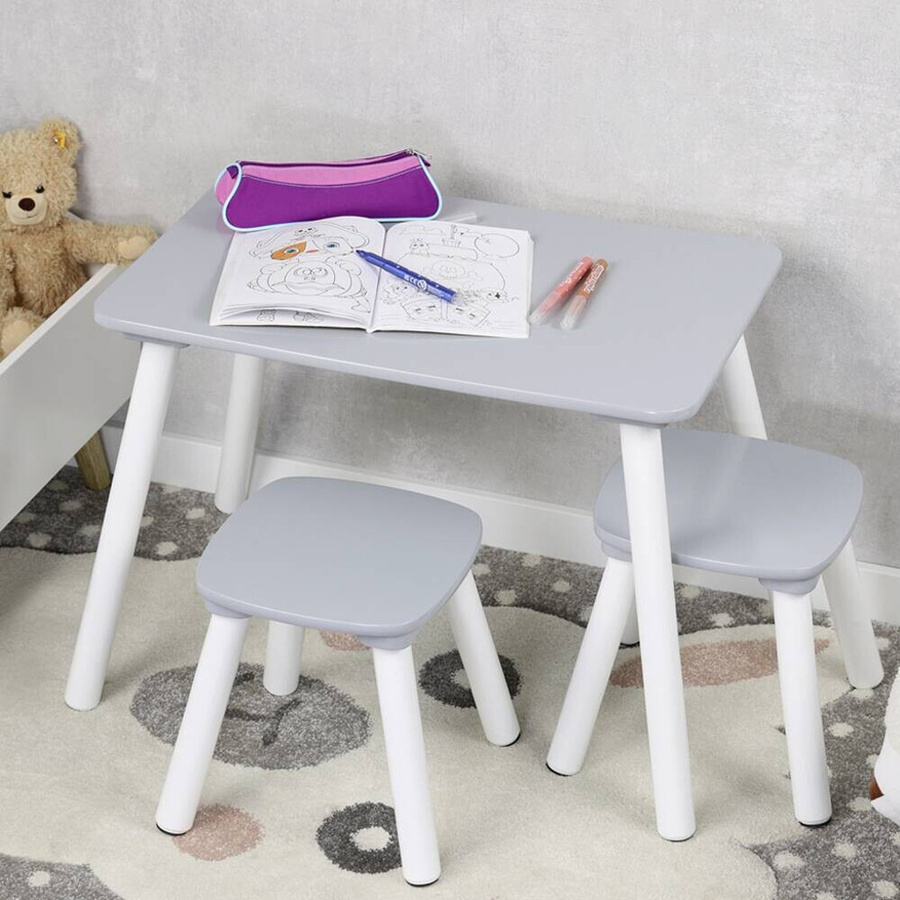 Kesper Kindertisch Set mit 2 Hockern aus Holz in Grau, FSC-zertifiziert, B/H/L: 38 x 43,5 x 58 cm - Bild 3