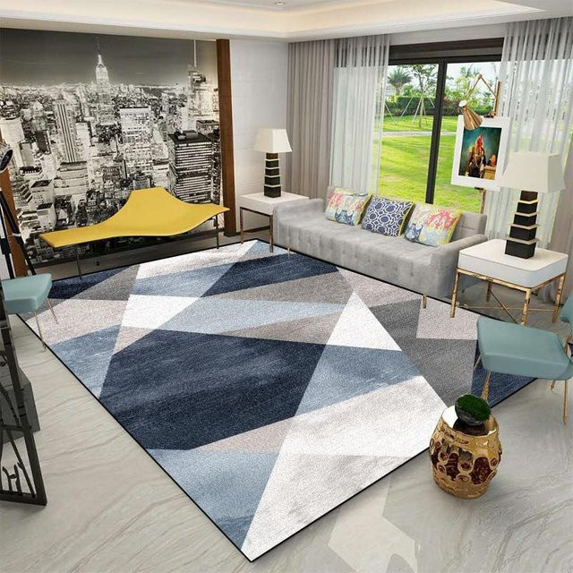 Moderner geometrischer Teppich von Wucifang Jewelry in Blau, rutschfest und waschbar, B/T: 200 x 300 cm - Bild 1