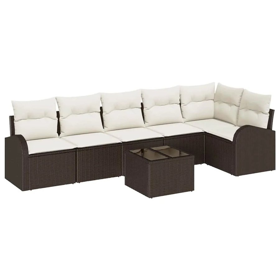 vidaXL Garten-Sofa-Set aus Poly-Rattan in Braun und Weiß mit 7-teiliger Polsterung und Kissen für Terrasse und Garten - Bild 2