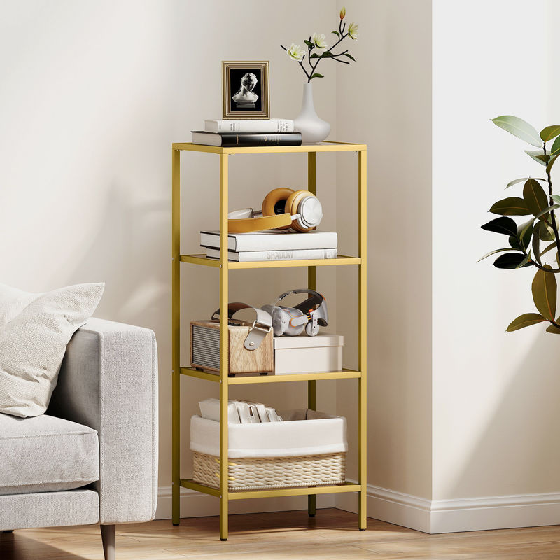 Aosom Modernes Aufbewahrungsregal mit 4 bogenförmigen Regalen aus gehärtetem Glas und Metallgestell in Gold, B/T/H: 40 x 30 x 96,5 cm - Bild 2