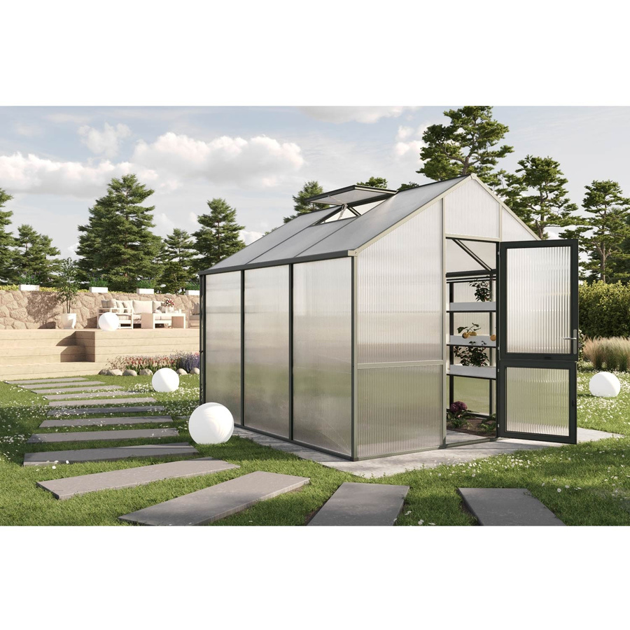 KGT Gewächshaus Dahlie III in Tannengrün mit 9,6 m² Fläche, Aluminiumrahmen und Polycarbonat-Verglasung - Bild 2