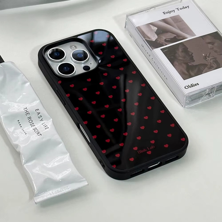 INS Hydrogel-Handyhülle mit schwarzen und roten Herzen und schwarzem Rand für iPhone 11 bis iPhone 17 Air - Bild 2