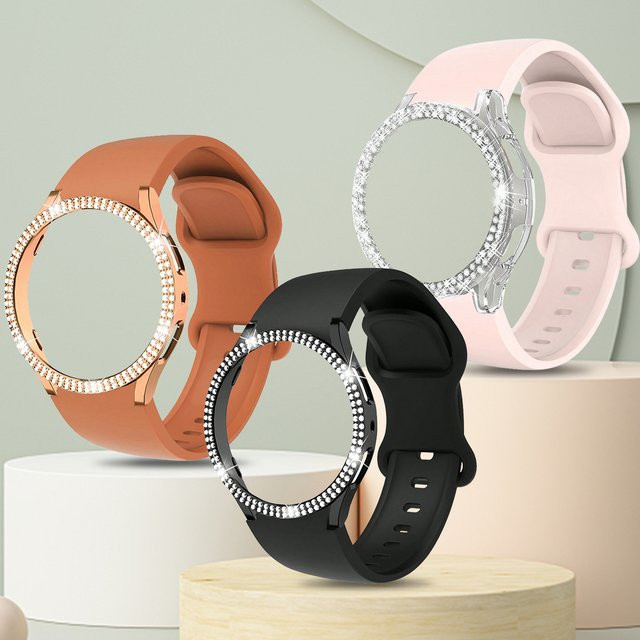 Samusak Uhrenarmband Silikon, Diamant-Hohlgehäuse, Samsung Galaxy Watch4 5 6 7 - Bild 1