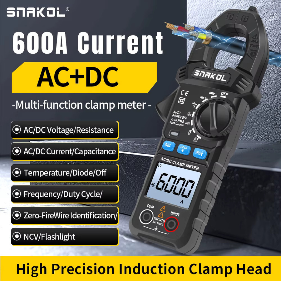 SNAKOL Zangenmessgerät Multimeter mit AC/DC-Spannung, Strom, 6000 Zählungen, Amperemeter, Voltmeter, NCV, Widerstand und Kondensatormessung für Elektriker - Bild 3