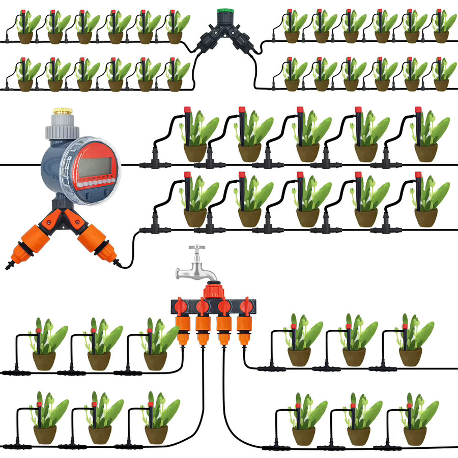 Mikrobewässerungssystem mit 1/4 Zoll Schlauch und einstellbaren Sprinklern für Garten, Blumen und Gemüse, Schwarz - Bild 3