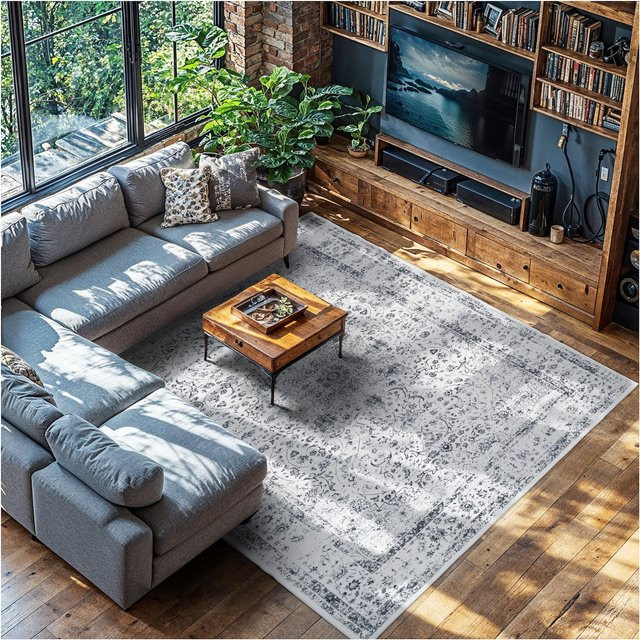 tectake Vintage Designer Teppich Aliya mit Orient-Muster in Grau, B/T: 340 x 240 cm - Bild 1