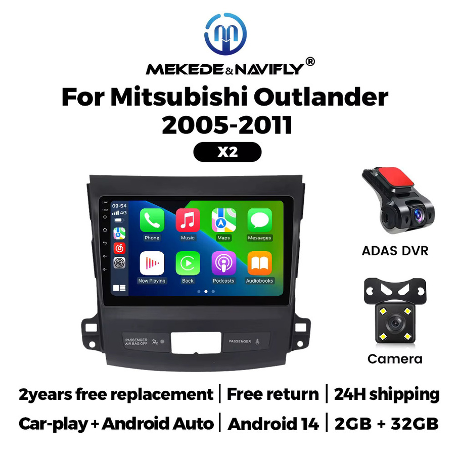 MEKEDE Android Auto und Wireless CarPlay Multimedia Video Player mit GPS und WiFi für Mitsubishi Outlander 2 (2005-2012), Schwarz, 9 Zoll - Bild 1