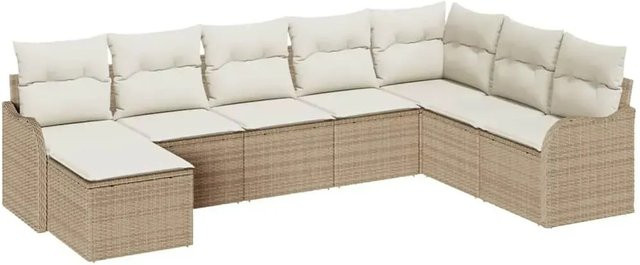 vidaXL Garten-Sofa-Set aus Poly Rattan in Beige mit Kissen, 8-teiliges L-Shape Lounge-Set - Bild 1