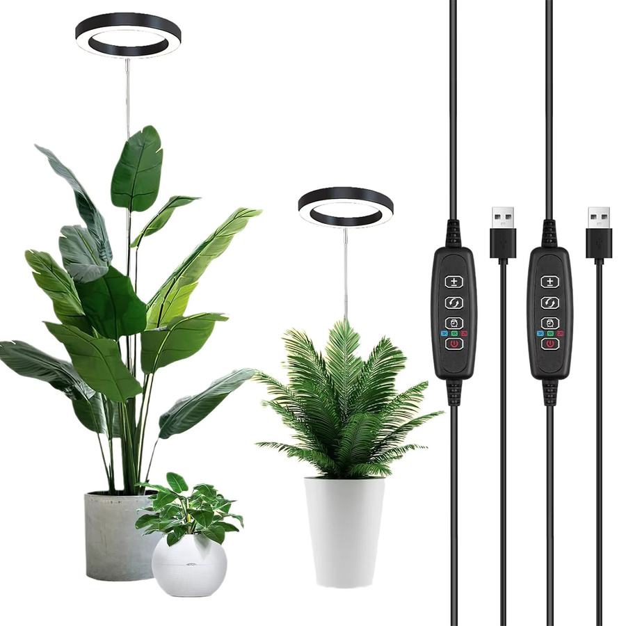 YILIN Ring LED Pflanzenwachstumslampe mit Vollspektrum, Schwarz, Höhenverstellbar mit Timer und USB-Anschluss - Bild 2