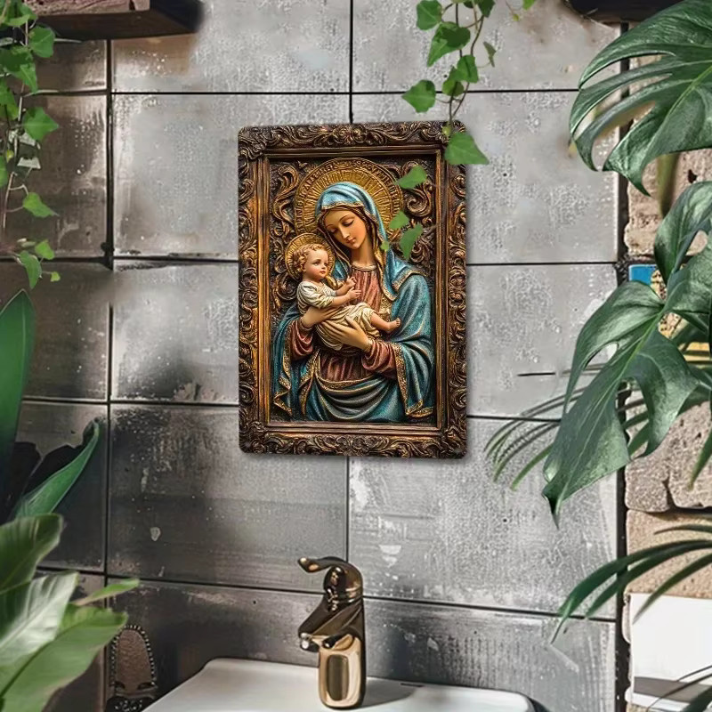 Vintage Mary & Jesus Aluminium-Blechschild von HELLOYOUNG zur Wanddekoration, B/H: 20 x 20 cm - Bild 5