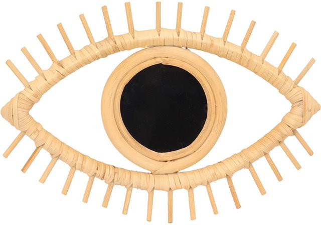 Augenförmiger Wandspiegel aus Rattan von OutsideWorld in Schwarz und Beige im Boho-Stil - Bild 1