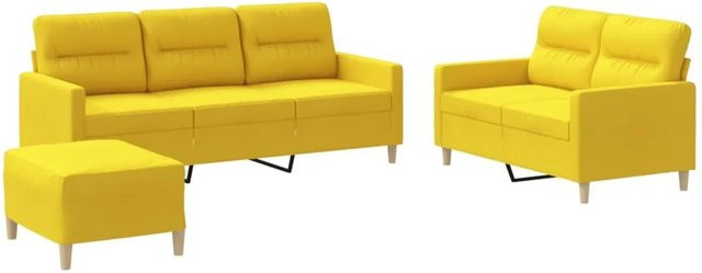 vidaXL 3-teilige Sofagarnitur in Hellgelb mit Stoffbezug, 3-Sitzer, 2-Sitzer und Ottoman für dein Wohnzimmer - Bild 1