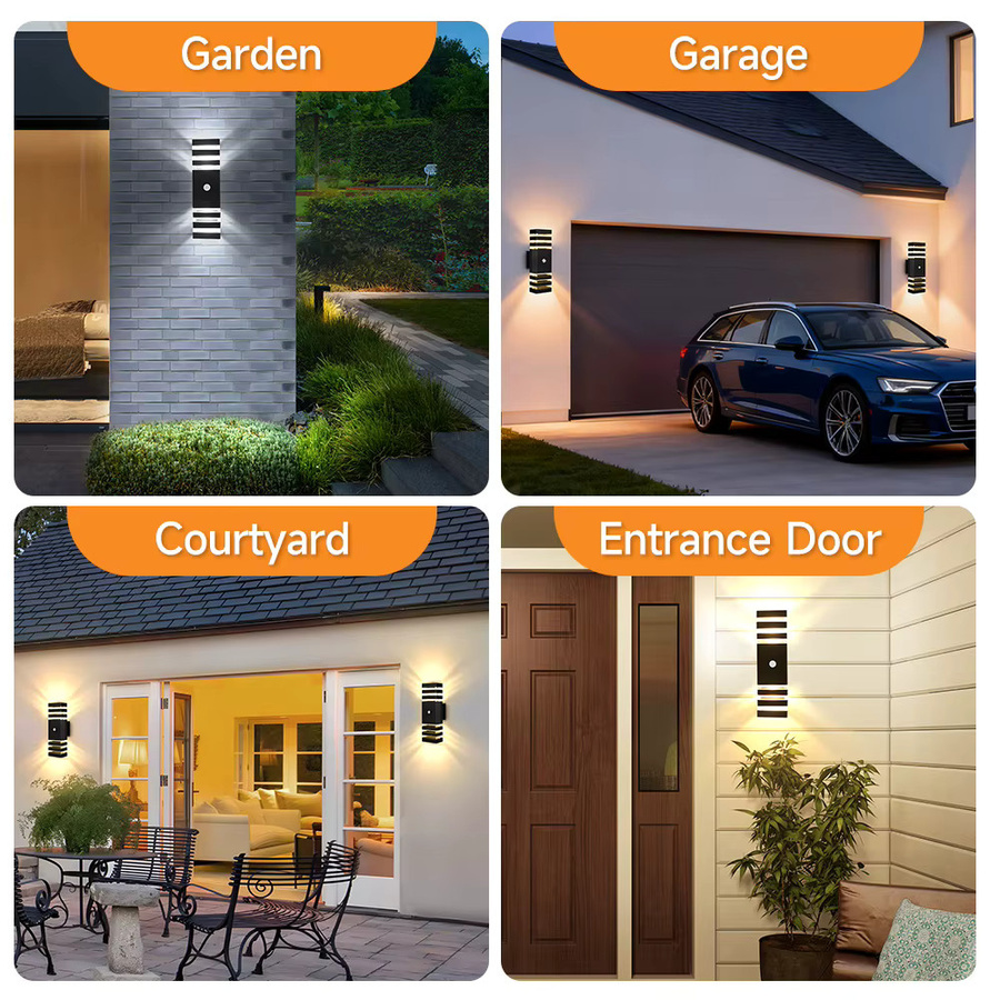 CANMEIJIA LED Außenwandleuchte in Schwarz mit Bewegungssensor und Up-Down-Lichteffekt, moderne rechteckige Gartenleuchte für Veranda und Garage, Warmweiß - Bild 6