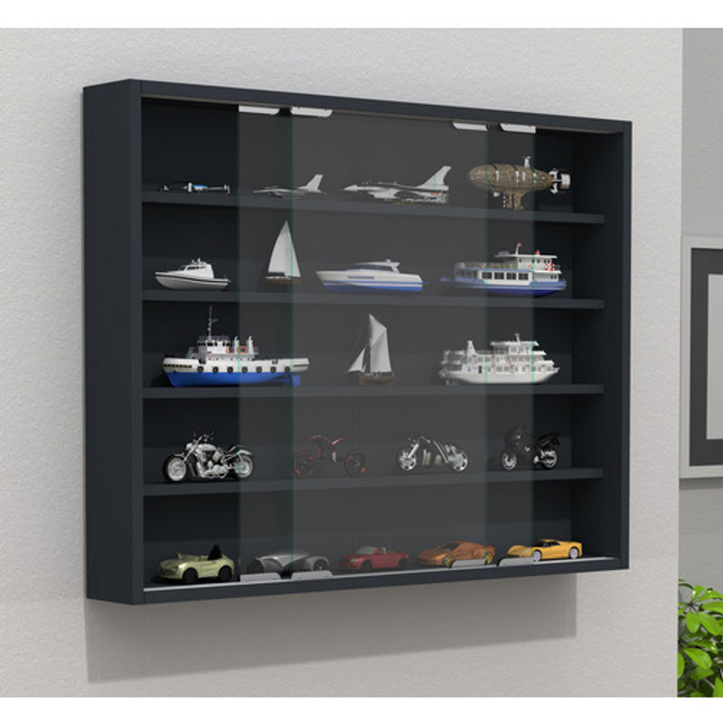 Vitrine AGISA von VCM in Anthrazit mit Glasschiebetüren und Regalböden, modern und wandmontiert - Bild 2
