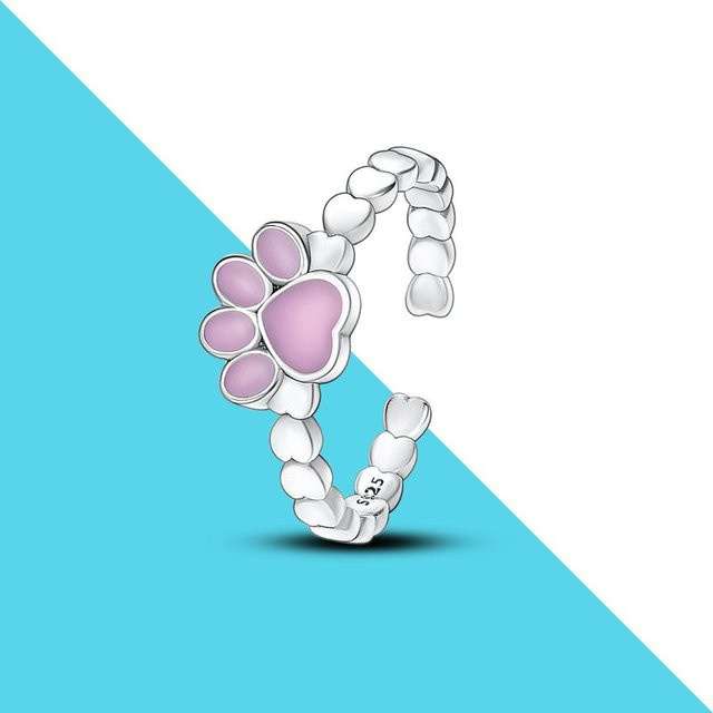 Offener Ring Rosa Haustier-Print, Silberfarbe, Damen - Bild 1