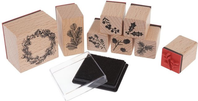 Rico Design Paper Poetry Stempelset Classical Christmas mit Stempelkissen in Multi und Schwarz, 8 Stück - Bild 1