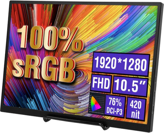 Anmite Tragbarer 10,5-Zoll Monitor mit 1280P HDR und Low Blue Light in Schwarz für Xbox, PS4, PS5, Switch, Handy, PC und Laptop - Bild 1