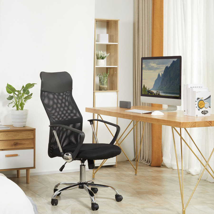 HOMCOM Ergonomischer Bürostuhl in Schwarz mit Netzrückenlehne, höhenverstellbarer Gaming Stuhl mit Wippenfunktion und 360 Grad Drehsitz - Bild 2