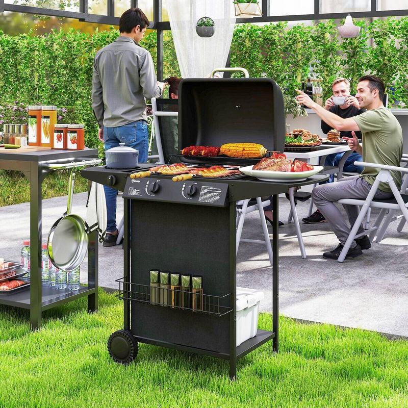 Outsunny Gasgrill mit 3 Brennern und Seitenkocher, BBQ Gartengrill mit 2 Heizzonen, Thermometer und Seitenablagen, B/H/L: 54 x 96 x 107 cm - Bild 5